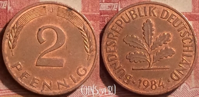 Германия 2 пфеннига 1984 года J, KM# 106a, 266l-120