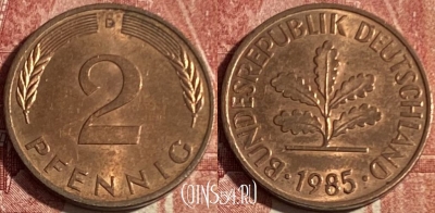 Германия 2 пфеннига 1985 D, KM# 106a, 418p-035