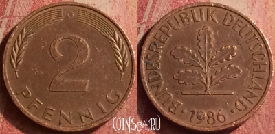 Германия 2 пфеннига 1986 года G, KM# 106a, 419n-042