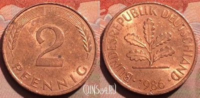 Германия 2 пфеннига 1986 года J, KM# 106a, 275a-018