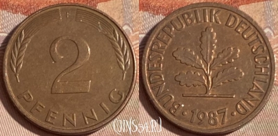 Германия 2 пфеннига 1987 F, KM# 106a, 394p-062 ♛