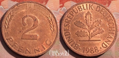 Германия 2 пфеннига 1988 года J, KM# 106a, 270a-012