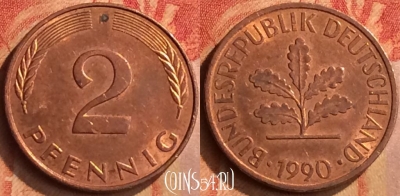 Германия 2 пфеннига 1990 года D, KM# 106a, 097n-076