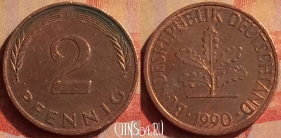 Германия 2 пфеннига 1990 года D, KM# 106a, 329n-108