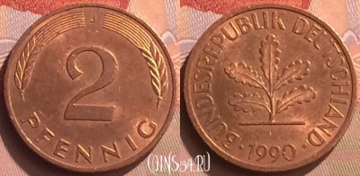 Германия 2 пфеннига 1990 года J, KM# 106a, 078o-011