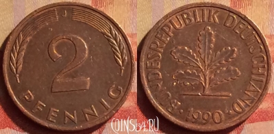 Германия 2 пфеннига 1990 года J, KM# 106a, 297n-116