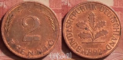 Германия 2 пфеннига 1992 года D, KM# 106a, 266l-062