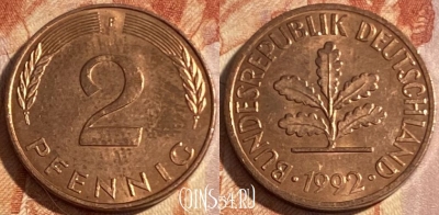 Германия 2 пфеннига 1992 F, KM# 106a, 413r-106