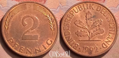 Германия 2 пфеннига 1992 года J, KM# 106a, 430-005