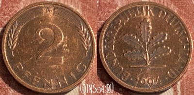 Германия 2 пфеннига 1994 A, KM# 106a, 078s-032