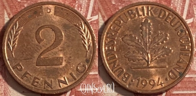 Германия 2 пфеннига 1994 D, KM# 106a, 474r-141
