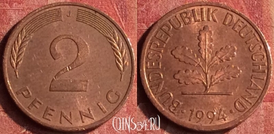 Германия 2 пфеннига 1994 года J, KM# 106a, 399-113