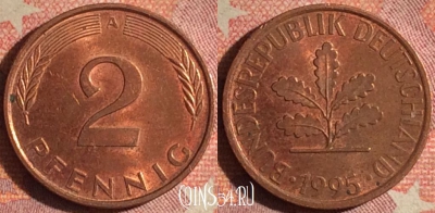 Германия 2 пфеннига 1995 года A, KM# 106a, 174i-024