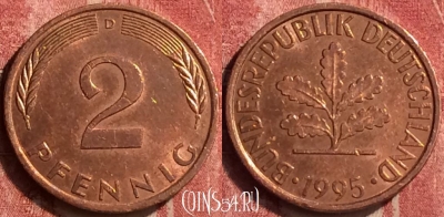 Германия 2 пфеннига 1995 года D, KM# 106a, 407-117