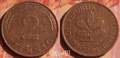 Германия 2 пфеннига 1995 года F, KM# 106a, 092o-131
