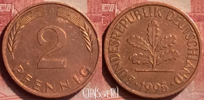 Германия 2 пфеннига 1995 года G, KM# 106a, 050l-200