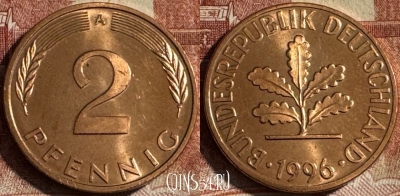 Германия 2 пфеннига 1996 A, KM# 106a, UNC, 510s-138