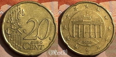 Германия 20 евроцентов 2002 G, KM# 211, 467s-599