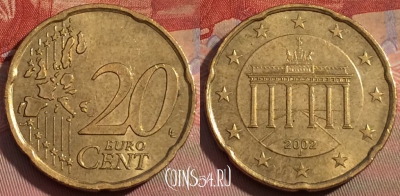 Германия 20 евроцентов 2002 года J, KM# 211, 260b-016