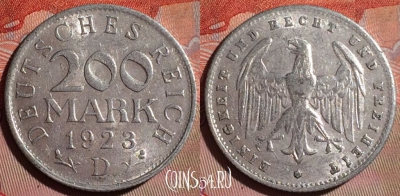 Германия 200 марок 1923 года D, KM# 35, 103f-072
