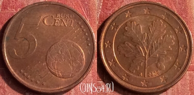 Германия 5 евроцентов 2002 года A, KM# 209, 399-028