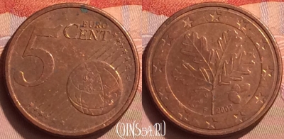 Германия 5 евроцентов 2002 года F, KM# 209, 085o-102
