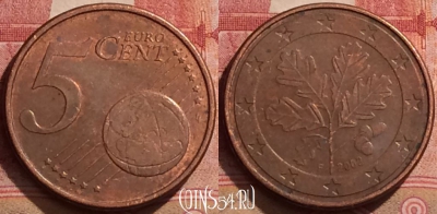 Германия 5 евроцентов 2002 года F, KM# 209, 286k-052