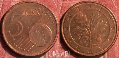 Германия 5 евроцентов 2002 года F, KM# 209, 407-069