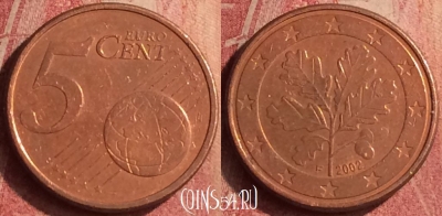 Германия 5 евроцентов 2002 года F, KM# 209, 407n-019