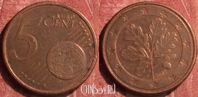 Германия 5 евроцентов 2002 года F, KM# 209, 408-020