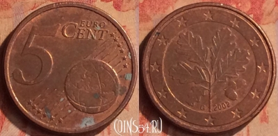 Германия 5 евроцентов 2002 года G, KM# 209, 415-048