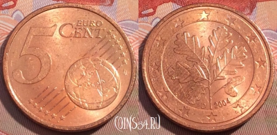 Германия 5 евроцентов 2004 года D, KM# 209, 098b-036
