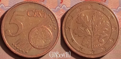 Германия 5 евроцентов 2004 года D, KM# 209, 104l-061