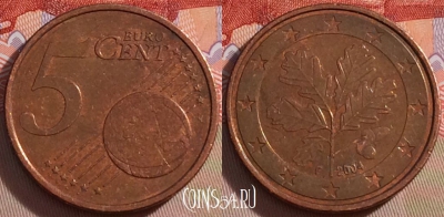 Германия 5 евроцентов 2004 года F, KM# 209, 095b-100