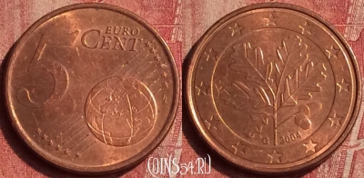 Германия 5 евроцентов 2004 года G, KM# 209, 407-021
