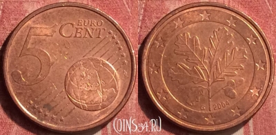 Германия 5 евроцентов 2004 года G, KM# 209, 408-136