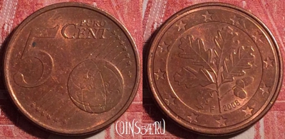 Германия 5 евроцентов 2008 года F, KM# 209, 185j-104