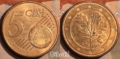 Германия 5 евроцентов 2009 года D, KM# 209, 467s-552