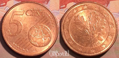 Германия 5 евроцентов 2010 года J, KM# 209, 103c-056