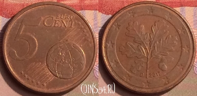 Германия 5 евроцентов 2012 года D, KM# 209, 447-138