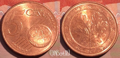 Германия 5 евроцентов 2013 года J, KM# 209, 078b-032