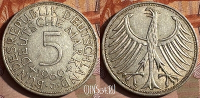 Германия 5 марок 1969 J, Ag, KM# 112, 235s-006