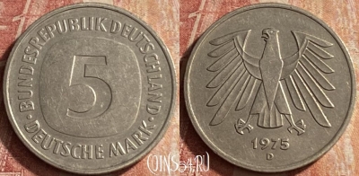 Германия 5 марок 1975 года D, KM# 140.1, 120p-005