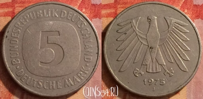 Германия 5 марок 1975 года J, KM# 140.1, 155o-127