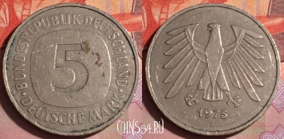 Германия 5 марок 1975 года J, KM# 140.1, 259c-077