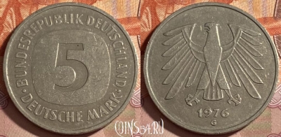 Германия 5 марок 1976 G, KM# 140.1, 490р-022