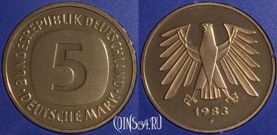 Германия 5 марок 1983 года F, KM# 140.1, PROOF, 401o-019