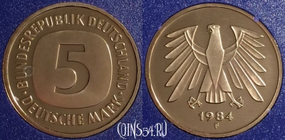 Германия 5 марок 1984 года F, KM# 140.1, PROOF, 401o-068