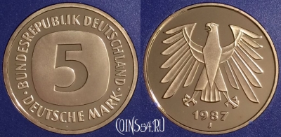 Германия 5 марок 1987 года J, KM# 140.1, PROOF, 401o-117