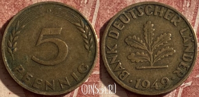 Германия 5 пфеннигов 1949 D, KM# 102, 116q-052